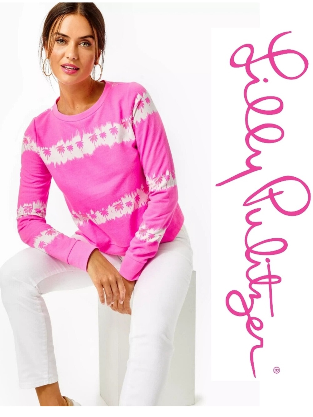 Lilly Pulitzer GAHL SWEATSHIRT PLUMARIA PINK PARADISE PALM